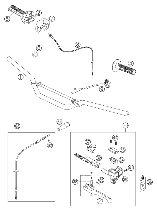 vue éclatée guidon, armatures - ktm 65 sx eu 2005