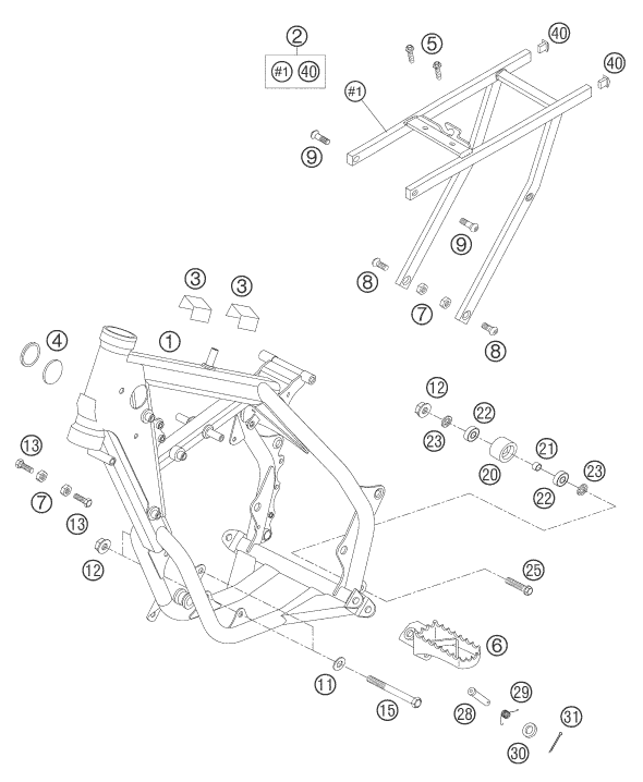 vue éclatée cadre - ktm 65 sx eu 2005