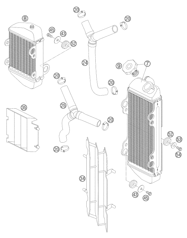 vue éclatée système de refroidissement - ktm 85 sx 17/14 eu 2005