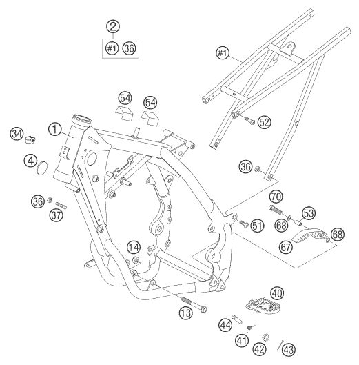 vue éclatée cadre - ktm 85 sx 19/16 eu 2005