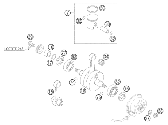 vue éclatée vilebrequin, piston - ktm 85 sx 19/16 eu 2005