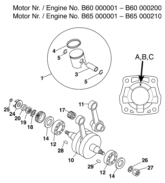 vue éclatée vilebrequin, piston - ktm 60 sx eu 2000