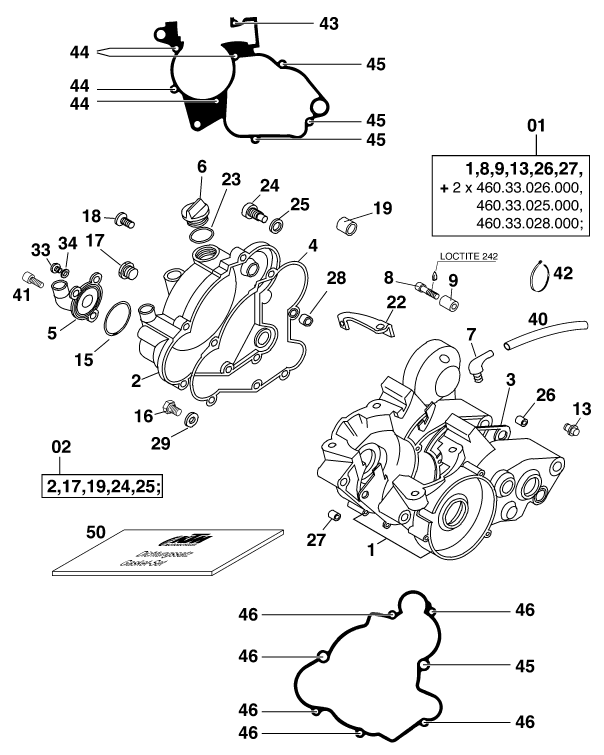 vue éclatée carter moteur - ktm 65 sx eu 2000