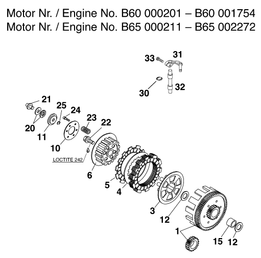 vue éclatée embrayage - ktm 65 sx eu 2000