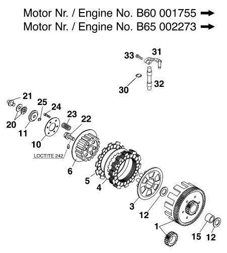 vue éclatée embrayage - ktm 65 sx eu 2000