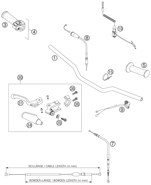 vue éclatée guidon, armatures - ktm 50 mini adventure eu 2006