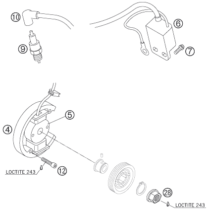 vue éclatée système de allumage - ktm 50 mini adventure eu 2006