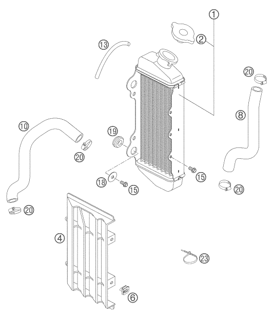 vue éclatée système de refroidissement - ktm 65 sx eu 2006