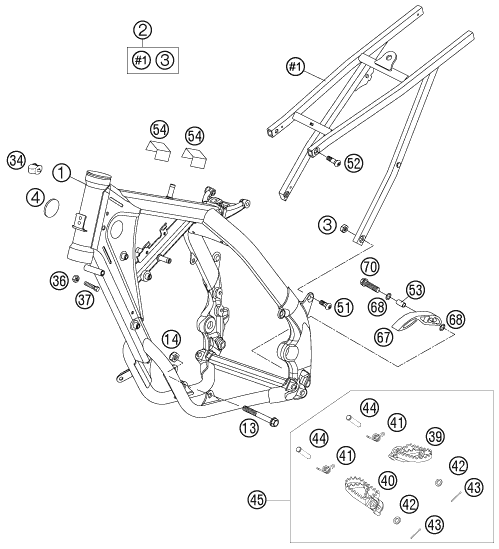vue éclatée cadre - ktm 85 sx 17/14 eu 2006