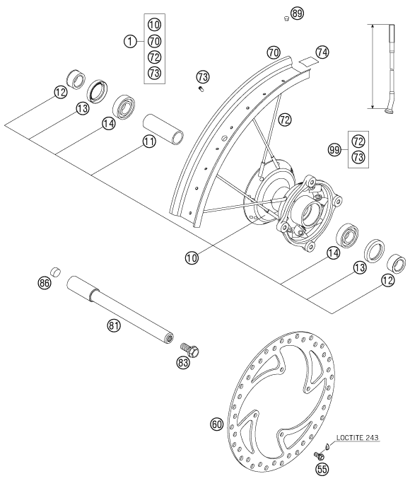 vue éclatée roue avant - ktm 85 sx 17/14 eu 2006
