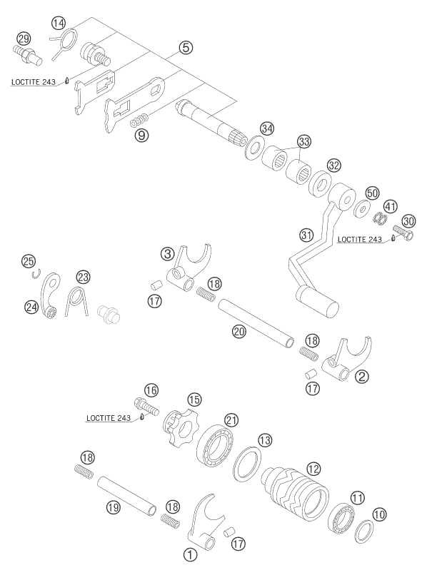 vue éclatée mécanisme de sélection - ktm 85 sx 17/14 eu 2006