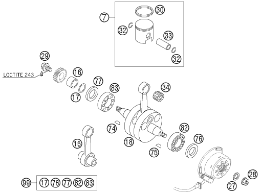 vue éclatée vilebrequin, piston - ktm 85 sx 17/14 eu 2006