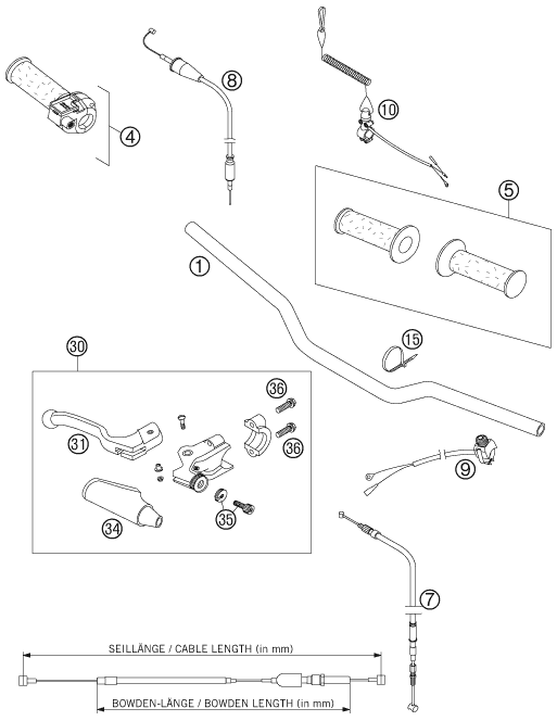 vue éclatée guidon, armatures - ktm 50 senior adventure eu 2007