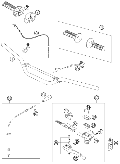 vue éclatée guidon, armatures - ktm 65 sx eu 2007