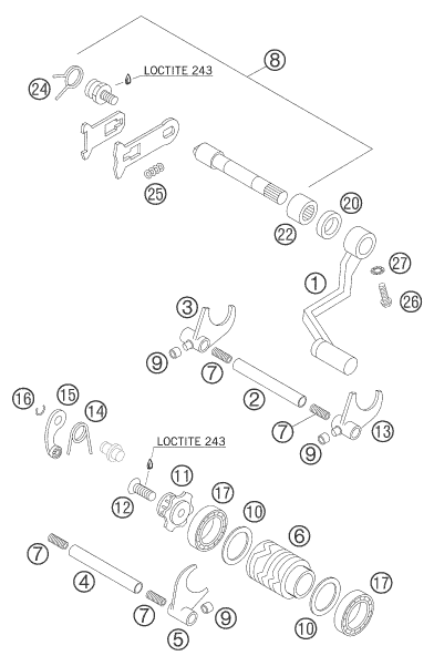 vue éclatée mécanisme de sélection - ktm 65 sx eu 2007