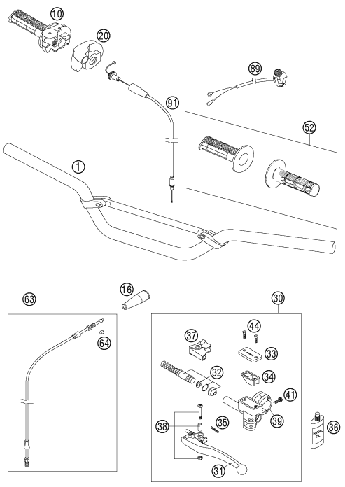 vue éclatée guidon, armatures - ktm 85 sx 17/14 eu 2007