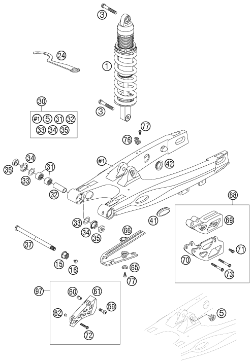 vue éclatée bras oscillant - ktm 85 sx 17/14 eu 2007