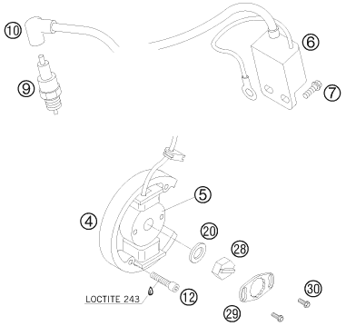 vue éclatée système de allumage - ktm 50 sx eu 2008