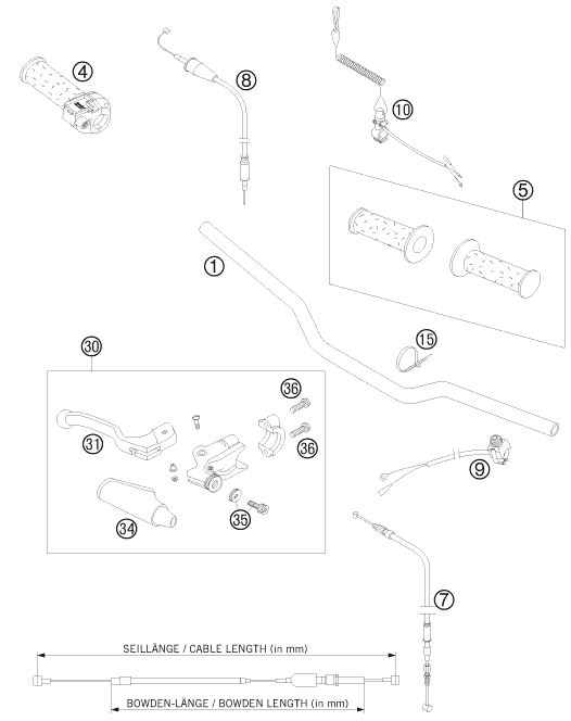 vue éclatée guidon, armatures - ktm 50 mini adventure eu 2008