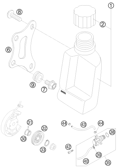 vue éclatée système de lubrification - ktm 50 mini adventure eu 2008