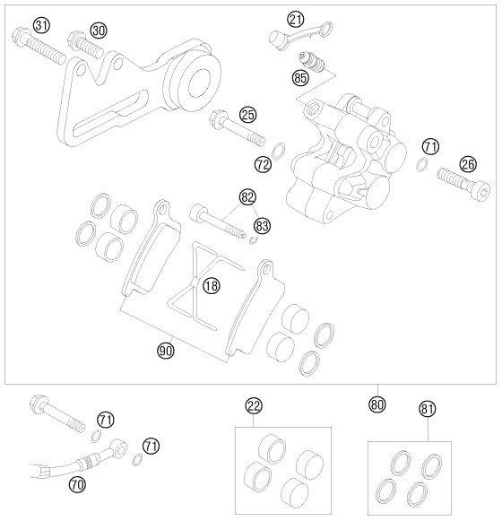 vue éclatée étrier de frein arrière - ktm 85 sx 19/16 eu 2008