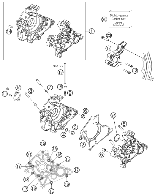 vue éclatée carter moteur - ktm 50 sx eu 2009
