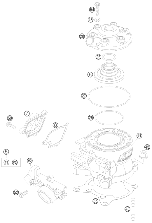 vue éclatée cylindre - ktm 85 sx 17/14 eu 2009