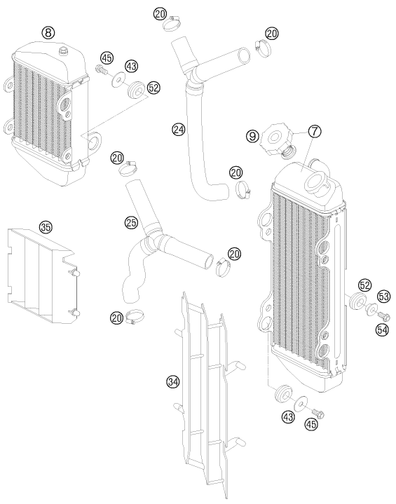 vue éclatée système de refroidissement - ktm 85 sx 17/14 eu 2009