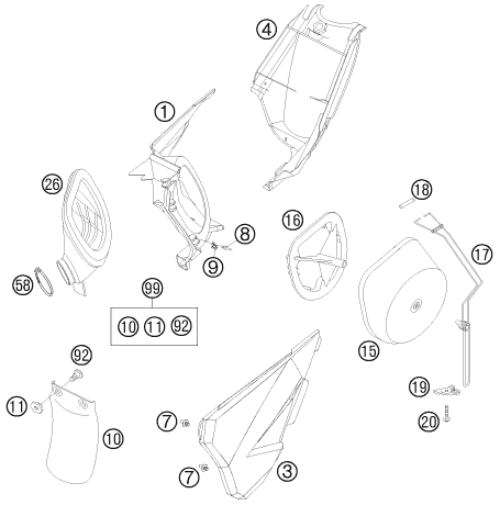 vue éclatée filtre à air - ktm 85 sx 19/16 eu 2009
