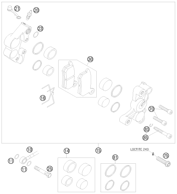 vue éclatée étrier de frein avant - ktm 85 sx 19/16 eu 2009