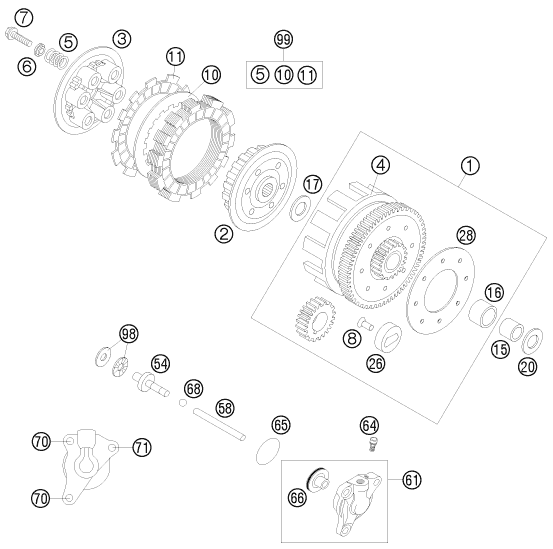 vue éclatée embrayage - ktm 85 sx 19/16 eu 2009