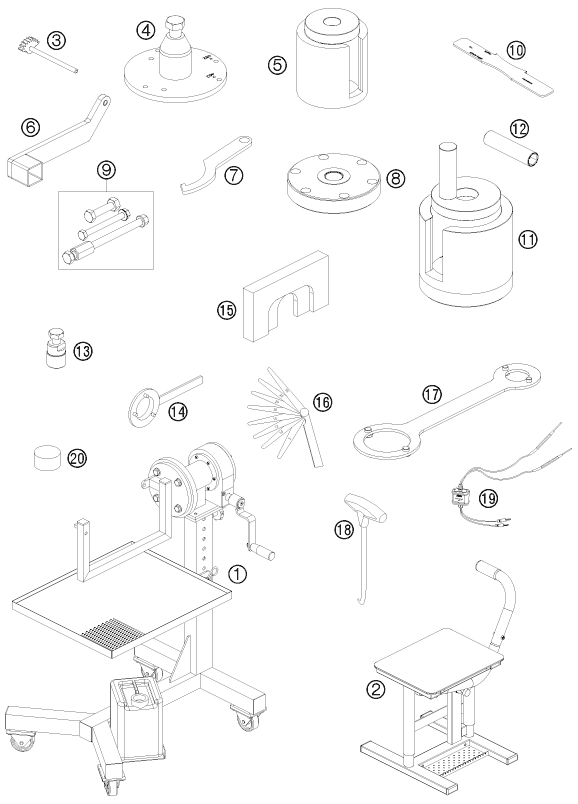 vue éclatée outils spéciaux moteur - ktm 65 sx eu 2010