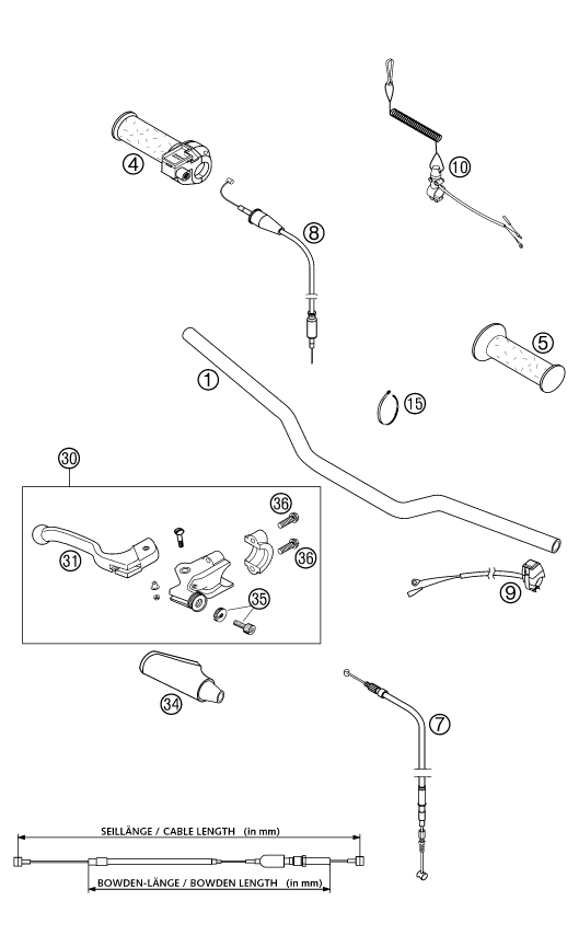 vue éclatée guidon, armatures - ktm 50 mini adventure gs eu 2002