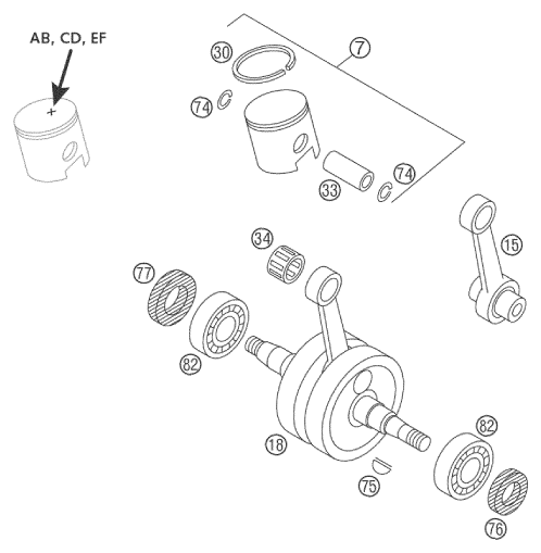vue éclatée vilebrequin, piston - ktm 50 mini adventure gs eu 2002