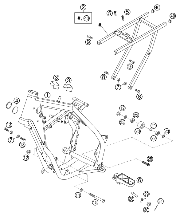 vue éclatée cadre - ktm 65 sx eu 2002