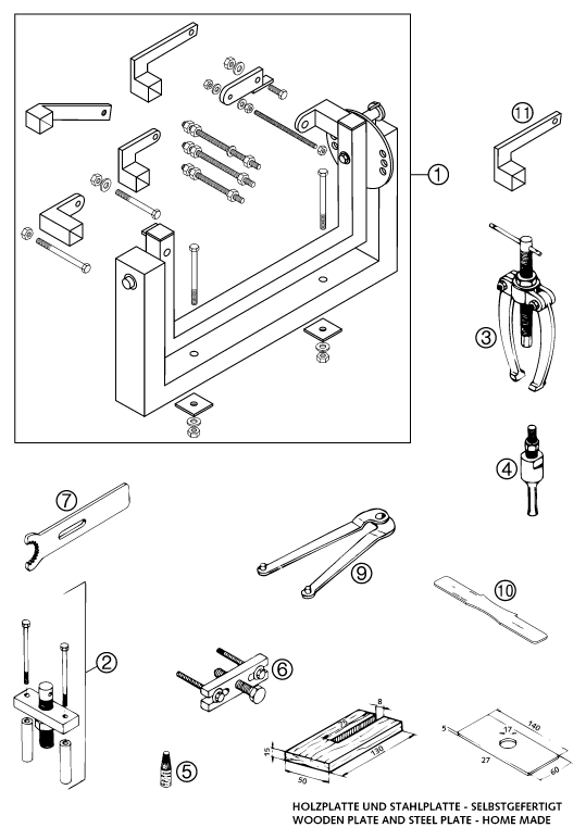 vue éclatée outils spéciaux moteur - ktm 65 sx eu 2002