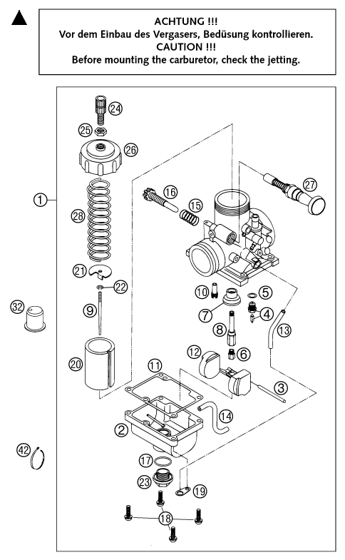 vue éclatée carburateur - ktm 65 sx eu 2002