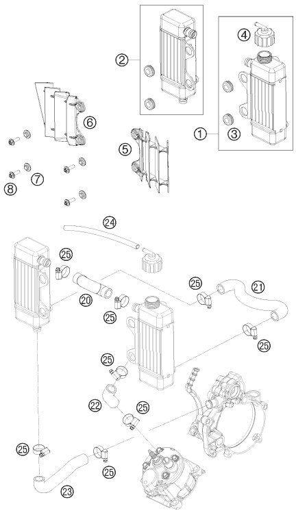 vue éclatée système de refroidissement - ktm 50 sx mini eu 2011