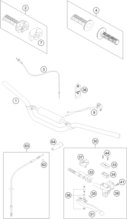 vue éclatée guidon, armatures - ktm 65 sx eu 2011
