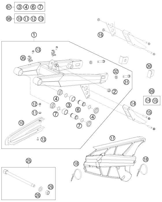 vue éclatée bras oscillant - ktm 65 sx eu 2011