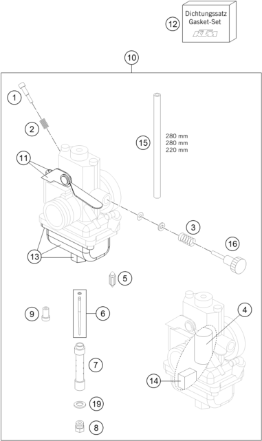 vue éclatée carburateur - ktm 65 sx eu 2011