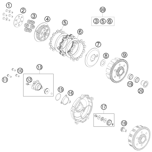 vue éclatée embrayage - ktm 65 sx eu 2011