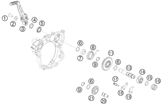 vue éclatée démarreur kick - ktm 65 sx eu 2011