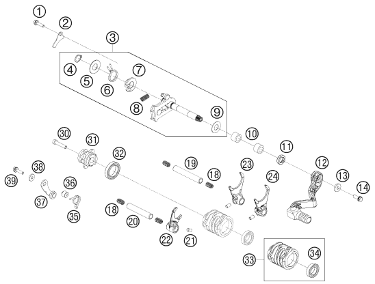 vue éclatée mécanisme de sélection - ktm 65 sx eu 2011