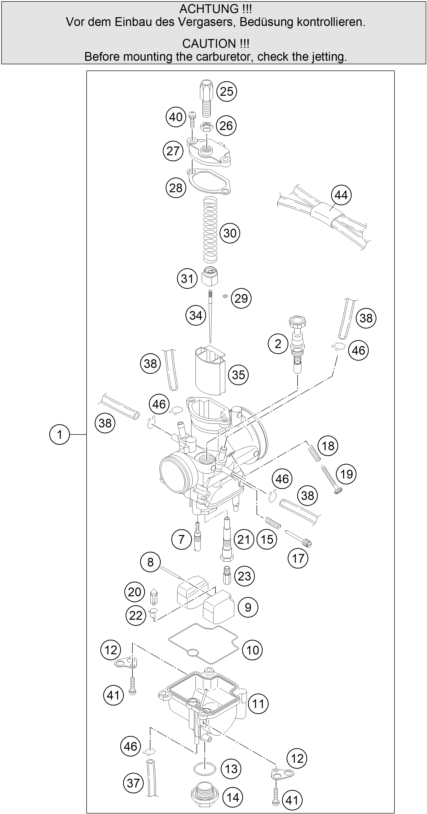 vue éclatée carburateur - ktm 85 sx 17/14 eu 2011