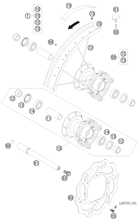 vue éclatée roue avant - ktm 85 sx 19/16 eu 2011