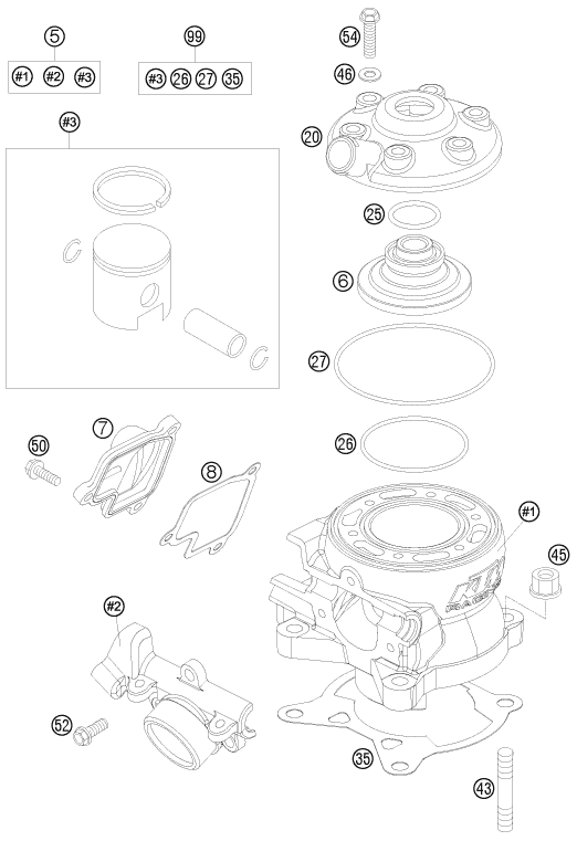 vue éclatée cylindre - ktm 85 sx 19/16 eu 2011