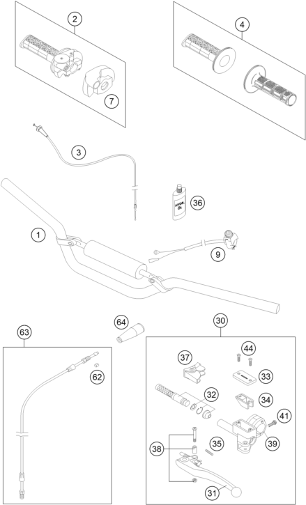 vue éclatée fourche téléscopique, té de fourche - ktm 65 sx eu 2012