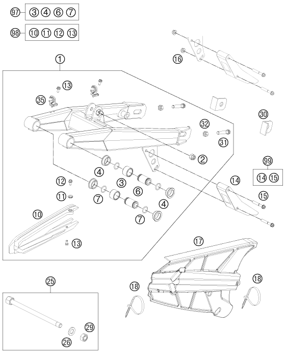 vue éclatée bras oscillant - ktm 65 sx eu 2012