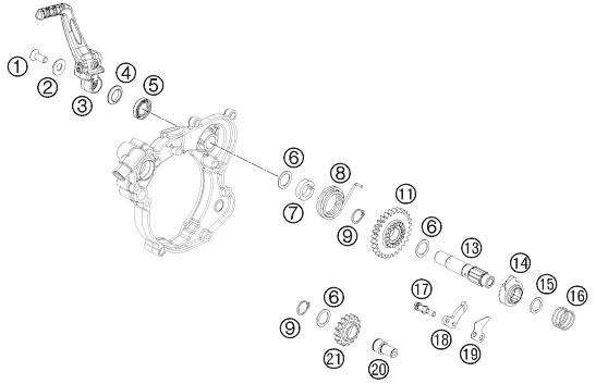 vue éclatée démarreur kick - ktm 65 sx eu 2012